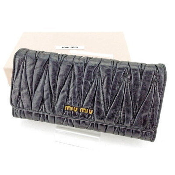 Miu Miu long zipper Wallet Matelasse Black leather - Picture 1 of 6